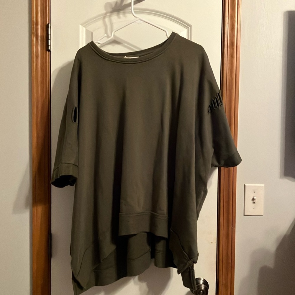Oversized dark green shirt, distressed